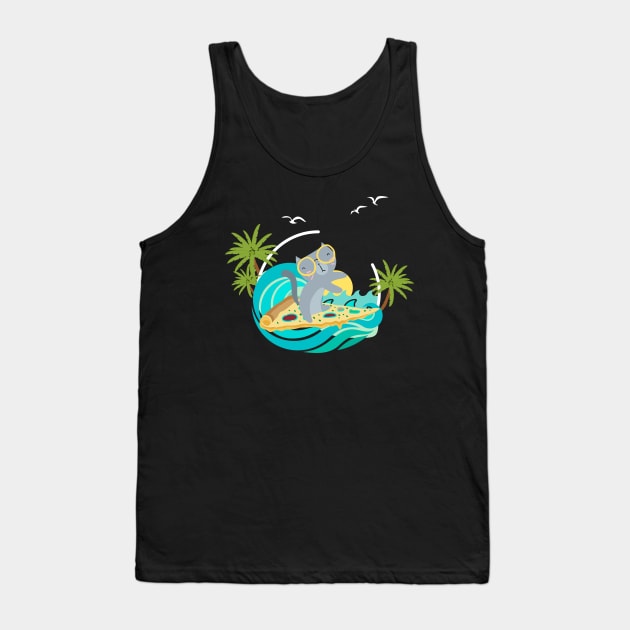 Surfing cat at a Pizza Tank Top by Chaoscreator